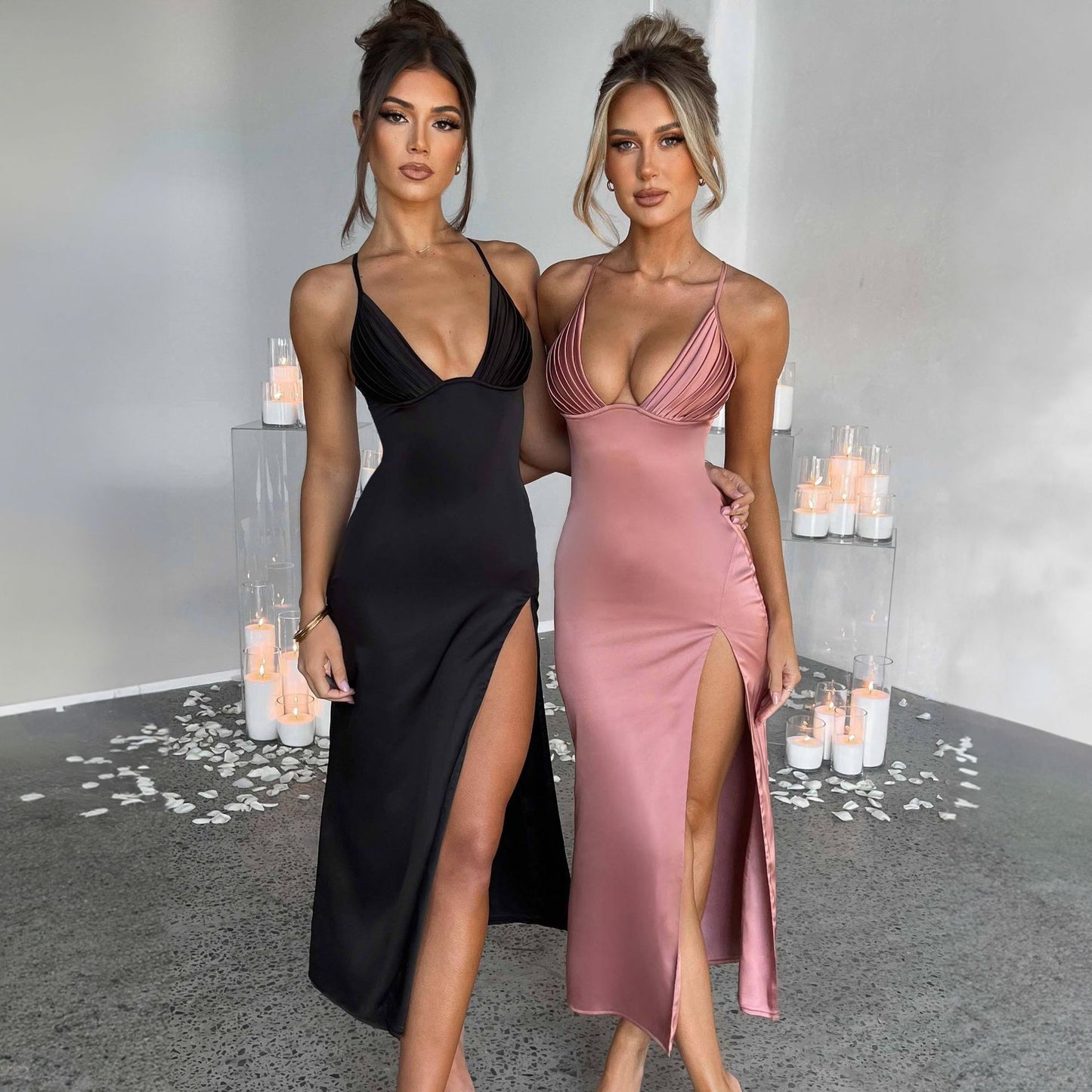 Spaghetti Strap Dress with Split Design